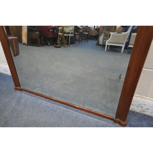 1268 - A VICTORIAN MAHOGANY OVERMANTEL MIRROR, with a bevelled plate, 110cm x 132cm (condition report: scuf... 