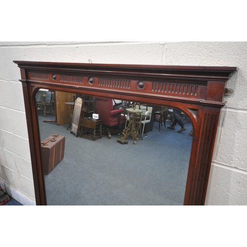 1269 - AN EDWARDIAN WALNUT OVERMANTEL MIRROR, 132cm x 145cm (condition report: alteration to the top, scuff... 