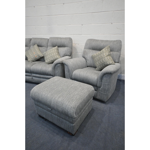 1278 - A PARKER KNOLL BLACK AND WHITE PATTERNED THREE PIECE LOUNGE SUITE, comprising a three seater settee,... 