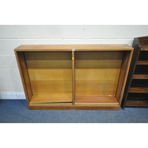 1288 - A WALNUT FALL FRONT BUREAU, width 75cm x depth 47cm x height 98cm, along with an oak open bookcase, ... 