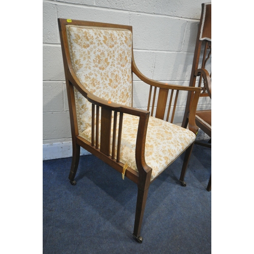 1291 - FOUR VARIOUS EDWARDIAN ELBOW CHAIRS, to include a pair of chairs (condition report: all marks and st... 