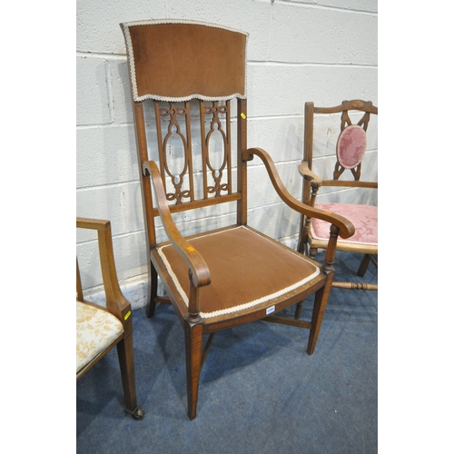 1291 - FOUR VARIOUS EDWARDIAN ELBOW CHAIRS, to include a pair of chairs (condition report: all marks and st... 