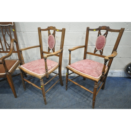 1291 - FOUR VARIOUS EDWARDIAN ELBOW CHAIRS, to include a pair of chairs (condition report: all marks and st... 