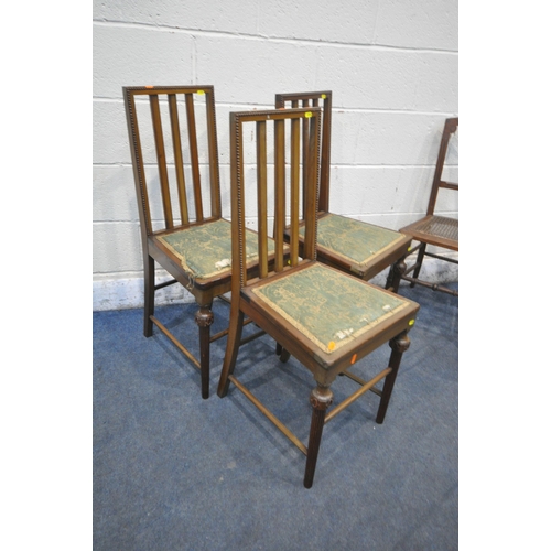 1292 - TWO SETS OF THREE EDWARDIAN CHAIRS, along with an oak gate leg table (condition report: scuffs and s... 