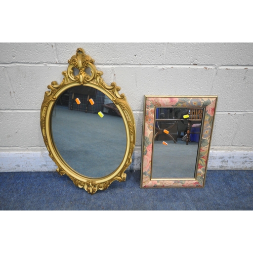 1298 - A MODERN FRENCH CREAM AND GILT WALL MIRROR, along with a gilt framed mirror and another mirror (3)