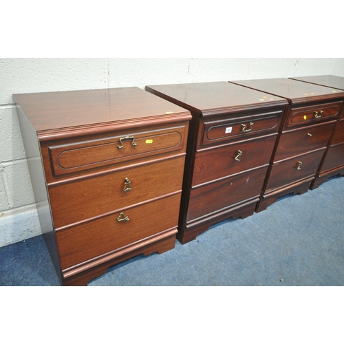 1303 - FOUR MAHOGANY CHEST OF THREE DRAWERS (condition report: two missing/broken handles) (4)