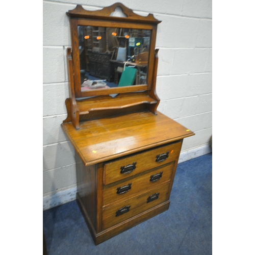 1306 - AN EARLY 20TH CENTURY OAK DRESSING CHEST, with a single mirror, and three drawers, width 84cm x dept... 