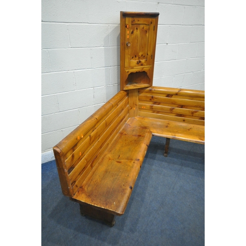 1307 - A PINE CORNER BENCH, with a later corner unit to the corner, length 155cm x depth of seat 45cm x hei... 