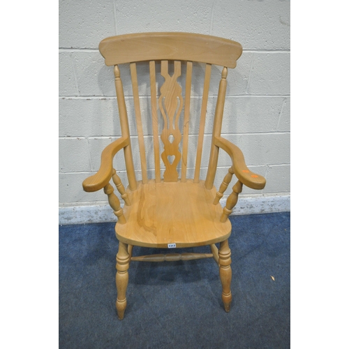 1313 - A MODERN BEECH WINDSOR ARMCHAIR (condition report: few water stains)