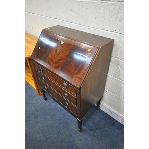 1316 - A MAHOGANY BUREAU, with three drawers, 76cm x depth 46cm x height 102cm, and a low pine corner open ... 