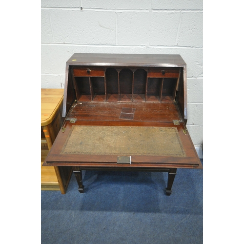 1316 - A MAHOGANY BUREAU, with three drawers, 76cm x depth 46cm x height 102cm, and a low pine corner open ... 