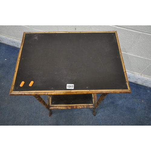 1317 - A BAMBOO OCCASIONAL TABLE, with an ebonised top, width 53cm x depth 37cm x height 72cm (condition re... 