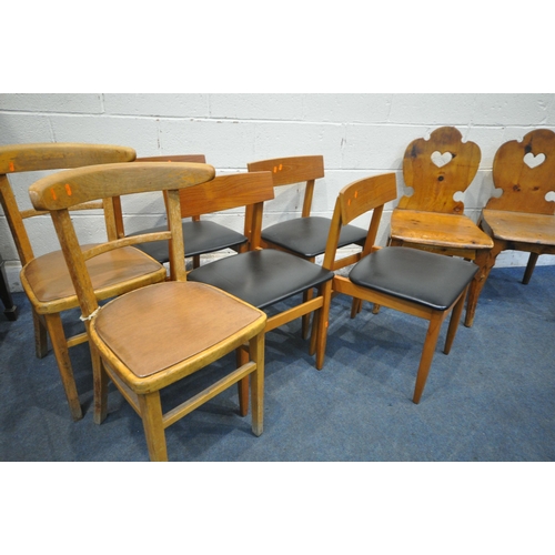 1325 - A SELECTION OF CHAIRS, to include a pair of pine hall chairs, a set of four mid-century teak chairs,... 