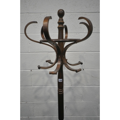 1326 - A STAINED BEECH BENTWOOD STYLE COAT STAND, height 185cm (condition report: scuffs and scratches)