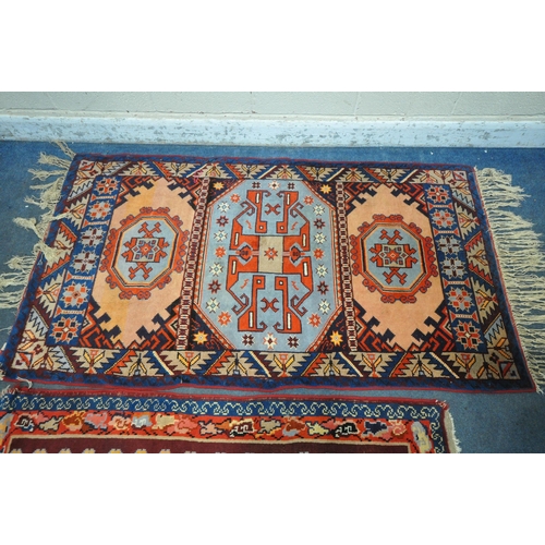 1330 - TWO PERSIAN GEOMETRIC PATTERNED RUGS, of various colours, largest rug measurements, 185cm x 105cm, a... 