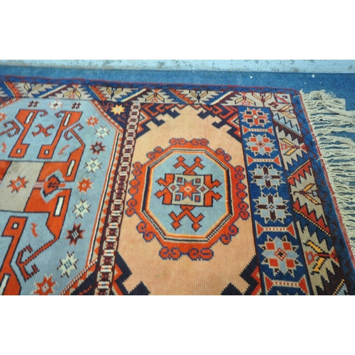 1330 - TWO PERSIAN GEOMETRIC PATTERNED RUGS, of various colours, largest rug measurements, 185cm x 105cm, a... 