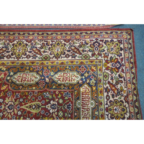 1333 - TWO 20TH CENTURY SYNTHETIC SILK RUGS, of two colours and intricate designs, 182cm x 145cm (condition... 