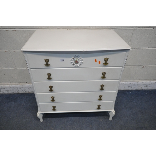 1338 - A WHITE FRENCH PAINTED CHEST OF FIVE DRAWERS, width 79cm x depth 49cm x height 84cm (condition repor... 