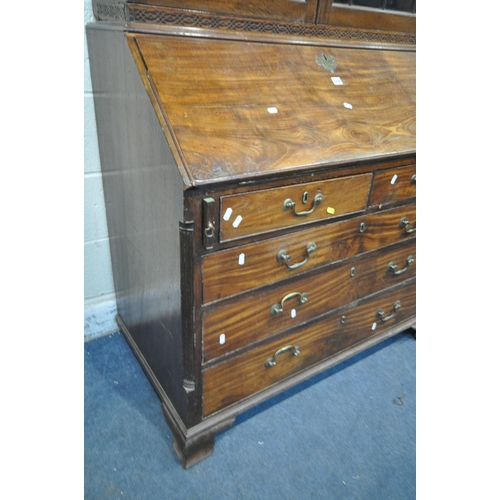 1339 - A GEORGIAN MAHOGANY BUREAU BOOKCASE, the top with blind fretwork and double astragal glazed doors, a... 