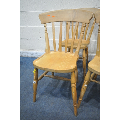 1256 - A SET OF FOUR BEECH KITCHEN CHAIRS (condition report: chairs discoloured and stained) (5)