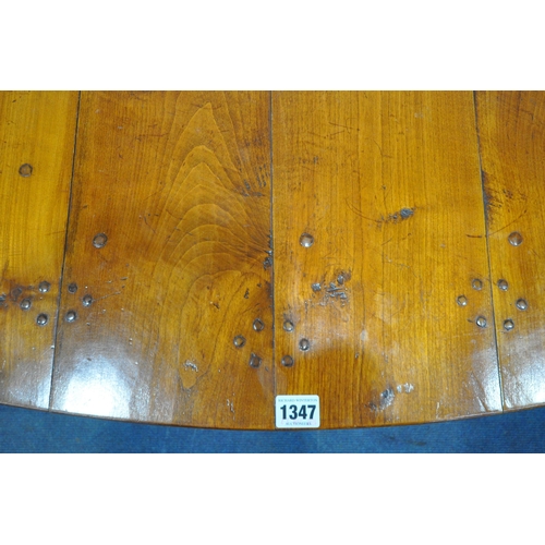 1347 - A GOOD QUALITY LARGE REPRODUCTION ELM DROP LEAF TABLE, with a single frieze drawer to each end, rais... 