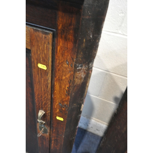 1353 - A GEORGIAN OAK HANGING CORNER CUPBOARD, width 77cm x depth 46cm x height 104cm, along with another o... 