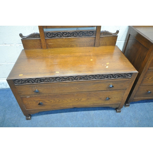 1357 - AN EARLY 20TH CENTURY OAK CHEST OF THREE LONG DRAWERS, width 91cm x depth 47cm x height 83cm, along ... 