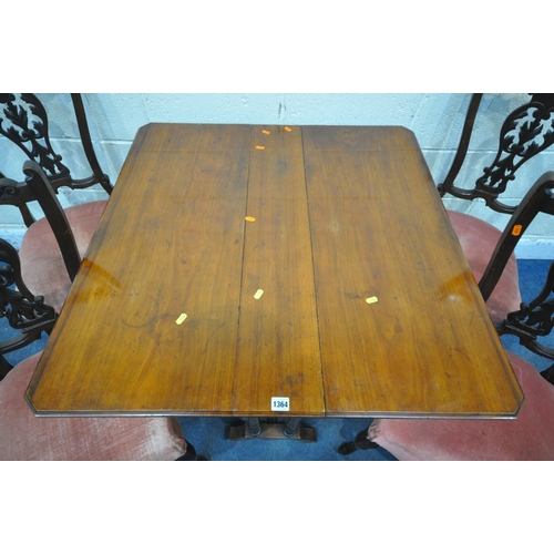 1364 - AN EDWARDIAN MAHOGANY SUTHERLAND TABLE, raised on turned supports and shaped feet, open width 91cm x... 