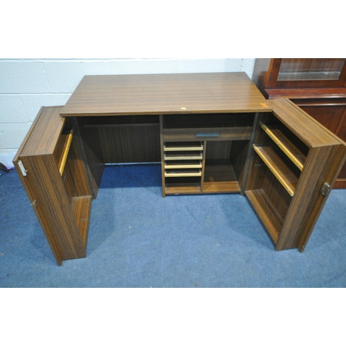 1365 - A MODERN DOUBLE DOOR DESK, fitted with an arrangement of drawers and shelving, width 110cm x depth 6... 