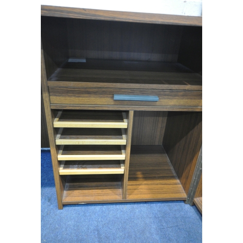 1365 - A MODERN DOUBLE DOOR DESK, fitted with an arrangement of drawers and shelving, width 110cm x depth 6... 