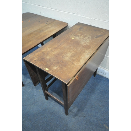 1367 - A 19TH CENTURY MAHOGANY DROP LEAF TABLE, with a single frieze drawer, raised on square tapered legs,... 