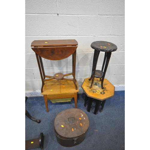 1371 - A SELECTION OF OCCASIONAL FURNITURE, to include two oak tilt top tripod tables, an oak lamp table, a... 