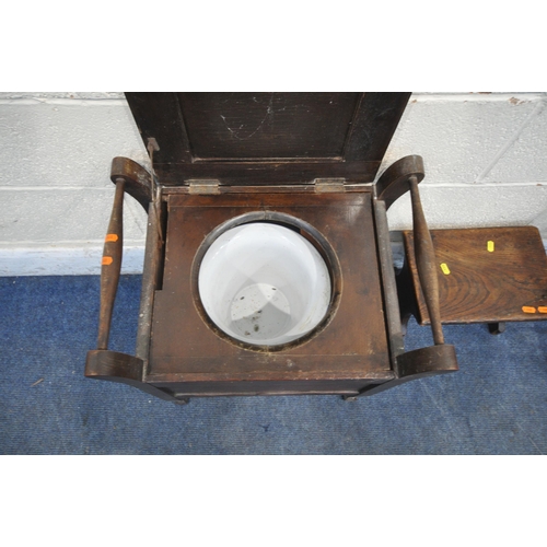 1372 - A 20TH CENTURY OAK STANDARD LAMP, with a small circular shelf, height to fitting 155cm, a mahogany c... 