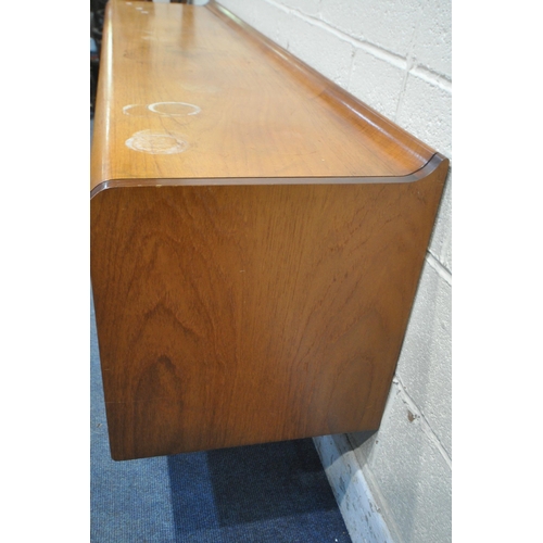 1375 - WHITE AND NEWTON LTD, A MID CENTURY TEAK SIDEBOARD, fitted with a fall front door, double cupboard d... 