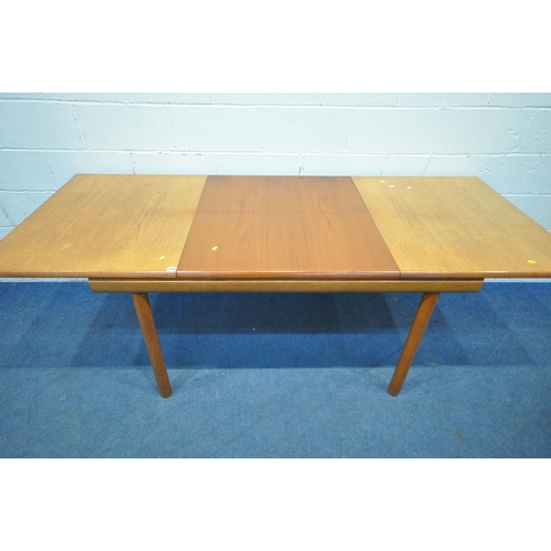 1376 - WHITE AND NEWTON LTD, A MID CENTURY TEAK EXTENDING DINING TABLE, with a single fold out leaf, extend... 