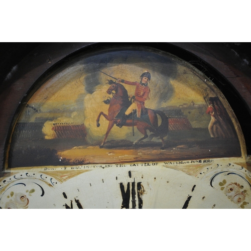 1379 - A GEORGIAN OAK EIGHT DAY LONGCASE CLOCK, with twin swan neck pediment, above an arched door that's e... 