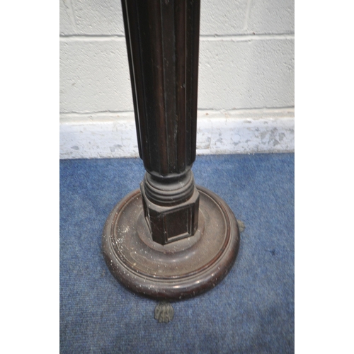 1386 - A LATE 19TH  / 20TH CENTURY MAHOGANY PLANT STAND, on a fluted support, shaped circular base and trip... 