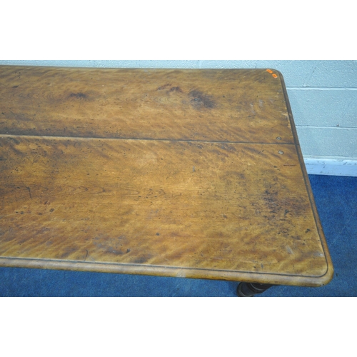 1392 - A VICTORIAN BIRCH RECTANGULAR TABLE, on turned legs, length 162cm x depth 79cm x height 73cm (condit... 