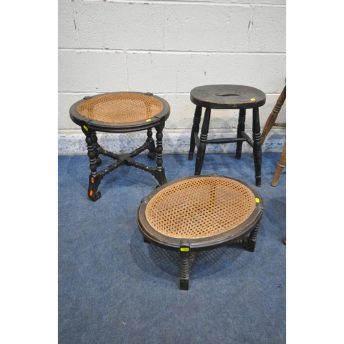 1395 - A SELECTION OF STOOLS, of various ages and styles, to include a circular and oval bergère stool, dre... 