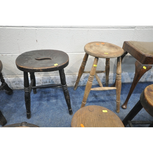 1395 - A SELECTION OF STOOLS, of various ages and styles, to include a circular and oval bergère stool, dre... 