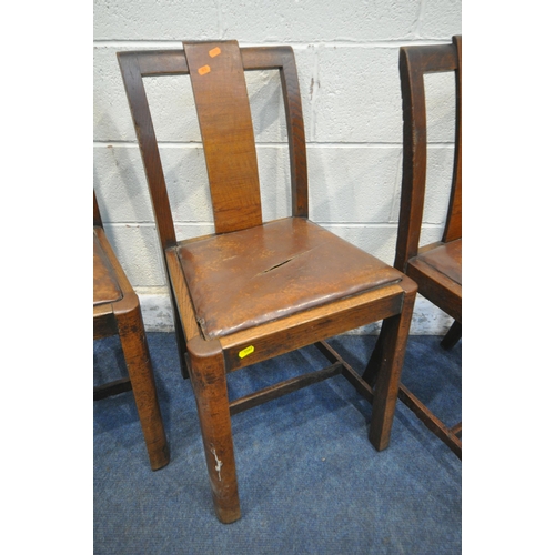 1397 - A SET OF FOUR ART DECO OAK DINING CHAIRS, with brown leather drop in seat pads (condition report: se... 