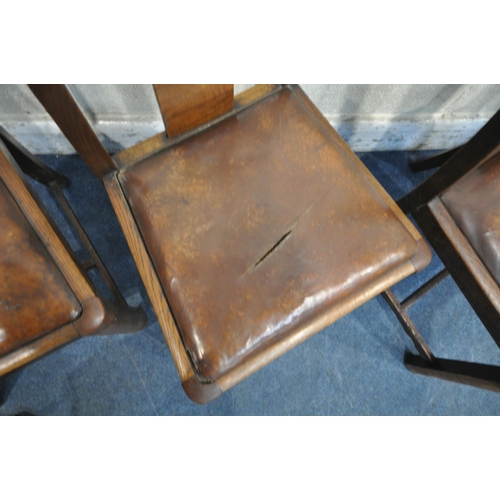 1397 - A SET OF FOUR ART DECO OAK DINING CHAIRS, with brown leather drop in seat pads (condition report: se... 