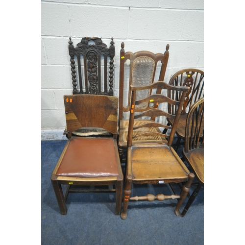 1398 - A SELECTION OF VARIOUS CHAIRS, of various ages and styles to include a carved oak high back chair, t... 