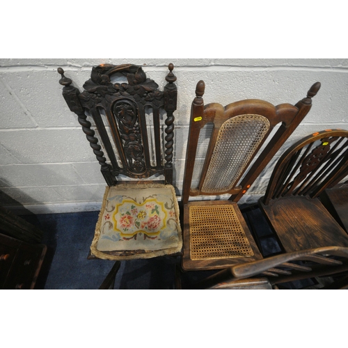 1398 - A SELECTION OF VARIOUS CHAIRS, of various ages and styles to include a carved oak high back chair, t... 