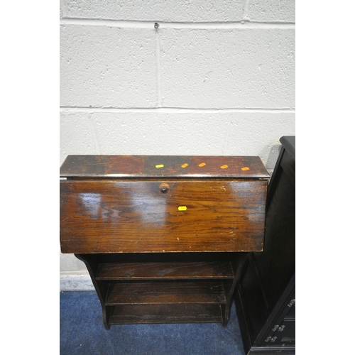 1406 - AN EARLY 20TH CENTURY OAK BOOKCASE, with double lead glazed doors, double cupboard doors, flanking t... 