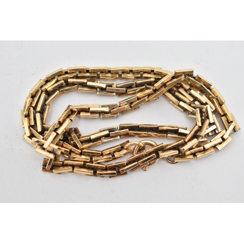 2 - A 9CT GOLD FANCY LINK CHAIN, a rectangular link chain, fitted with a spring clasp, approximate lengt... 