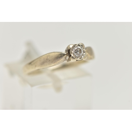 27 - A 9CT GOLD SINGLE STONE DIAMOND RING, designed as a brilliant cut diamond within a square illusion s... 