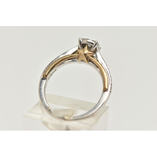 29 - A 9CT WHITE GOLD DIAMOND RING, designed as a central brilliant cut diamond within a brilliant cut di... 