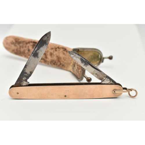 40 - A 9CT GOLD CASED PENKNIFE, the plain 9ct gold case with engraved scrolling initials 'GWH,' enclosing... 