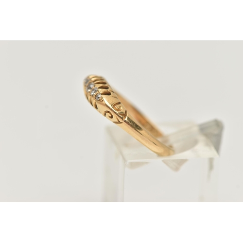 100 - AN EARLY 20TH CENTURY, 18CT GOLD DIAMOND BOAT RING, old cut and single cut diamonds, openwork galler... 